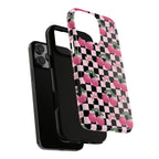 Cherry Checkered Phone Case — Pink Cherries on Black & White Checkerboard