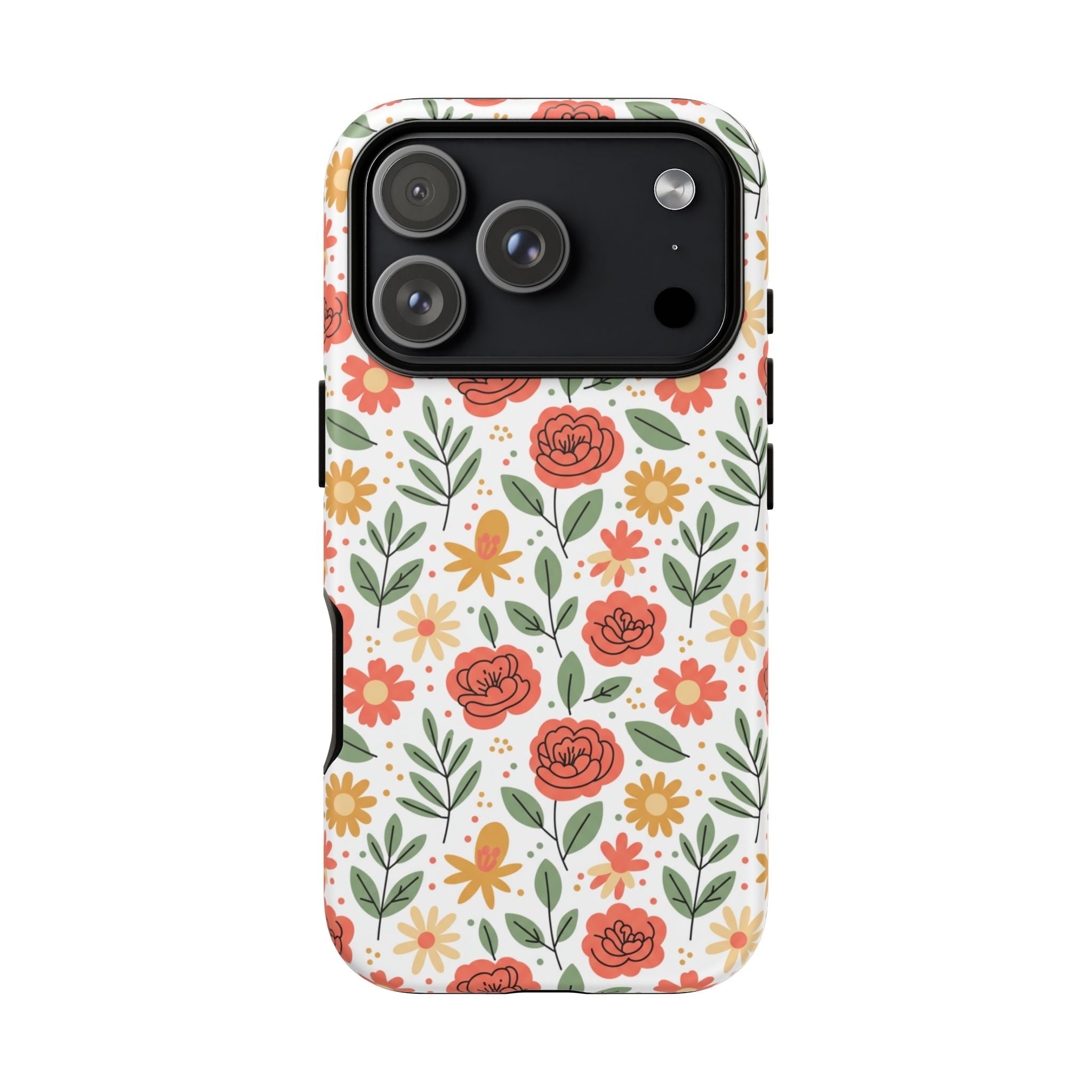 Floral Rose Pattern Tough Phone Case — Durable Garden-Inspired Protection