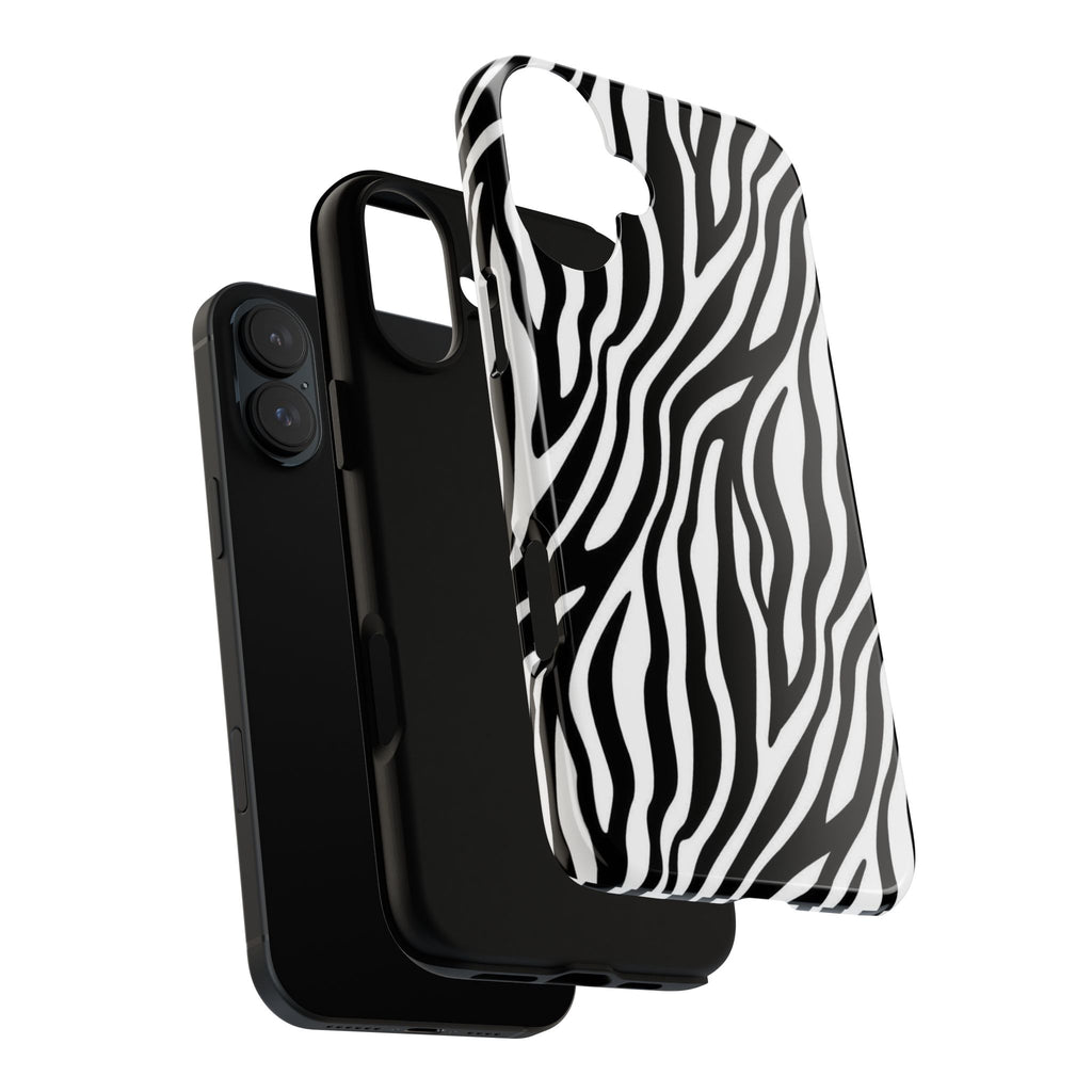 Zebra Print Tough Phone Case — Black & White Animal Stripe Protective Cover