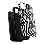Zebra Print Tough Phone Case — Black & White Animal Stripe Protective Cover