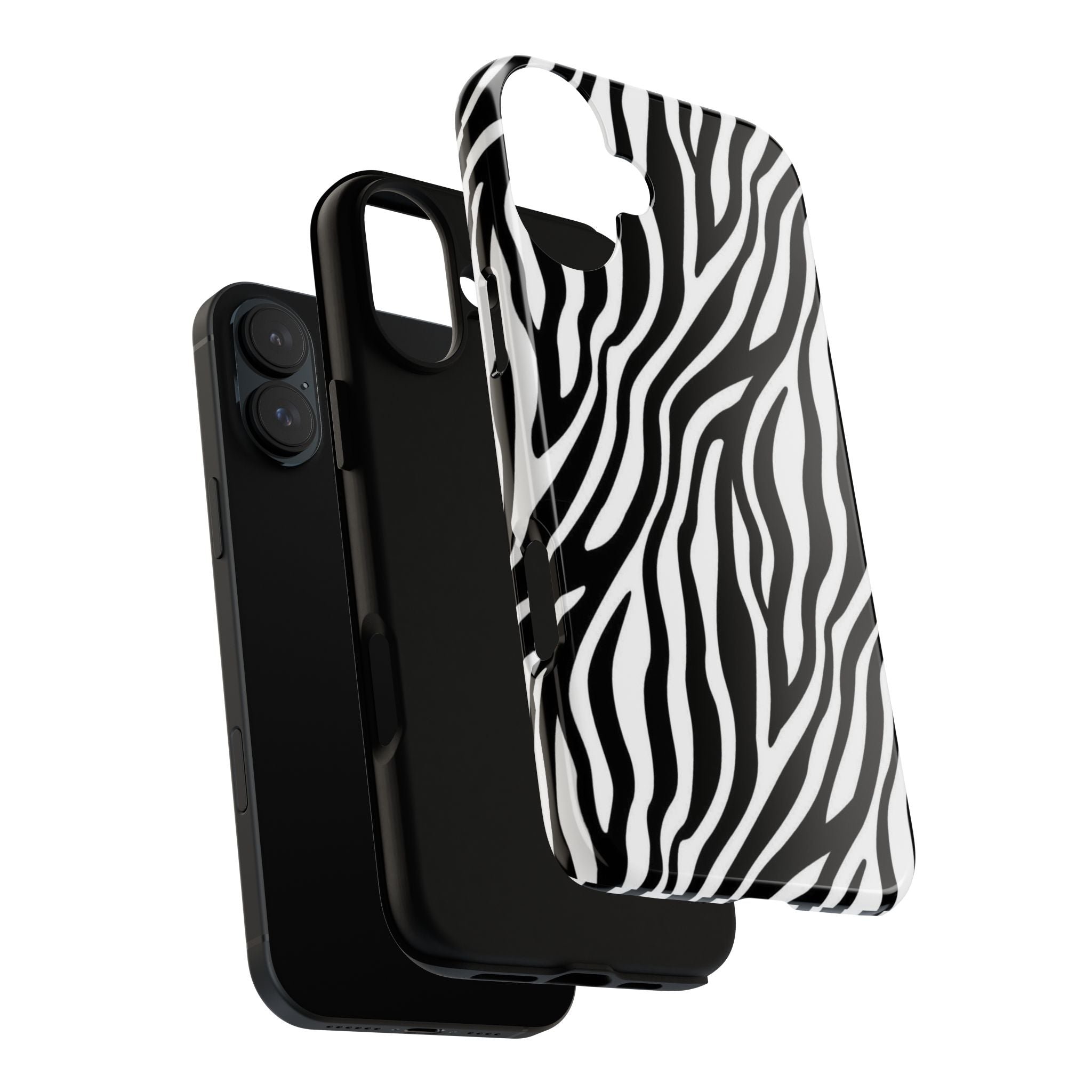 Zebra Print Tough Phone Case — Black & White Animal Stripe Protective Cover