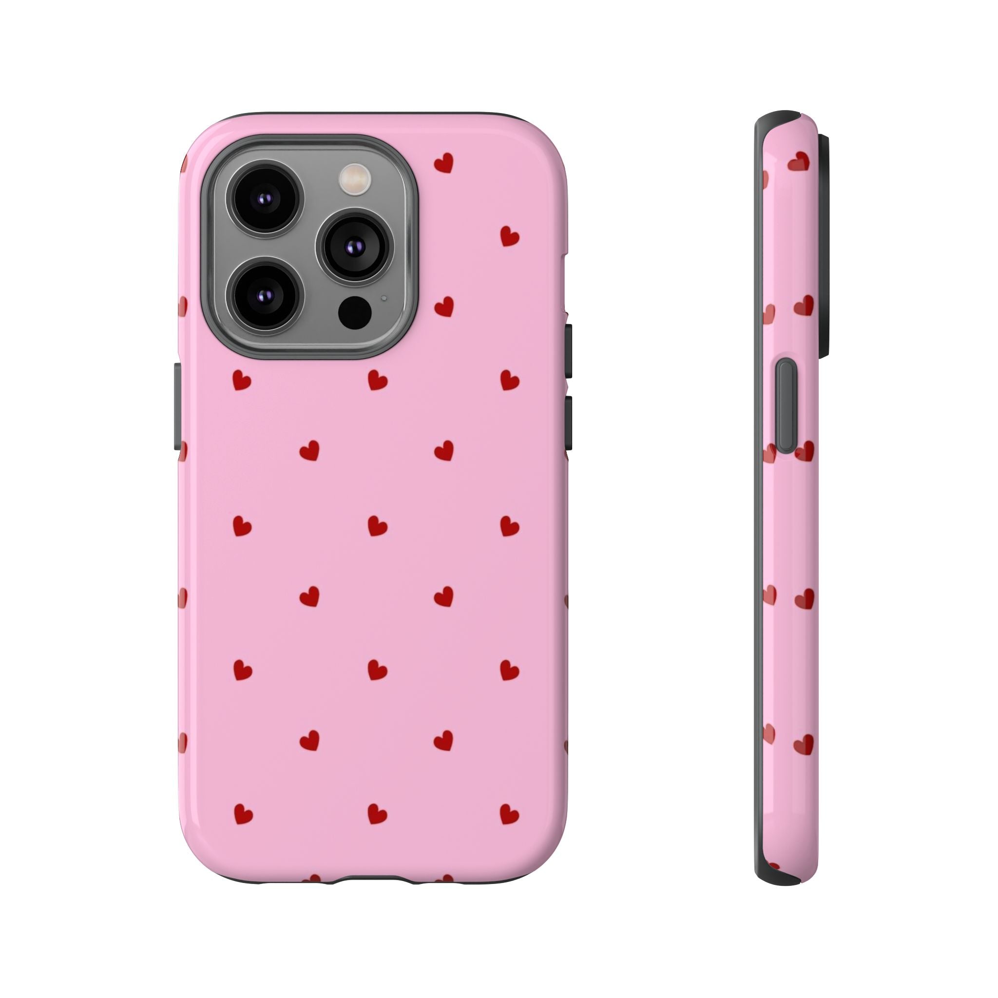Pink Heart Pattern Tough Phone Case — Cute Red Hearts Protective Phone Cover (Valentine’s Day Gift)