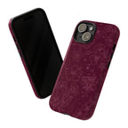 Burgundy Floral Tough Phone Case — Protective Hibiscus Pattern