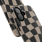 Wavy Checkerboard Phone Case — Retro Black & Beige Pattern, Durable Protective Cover