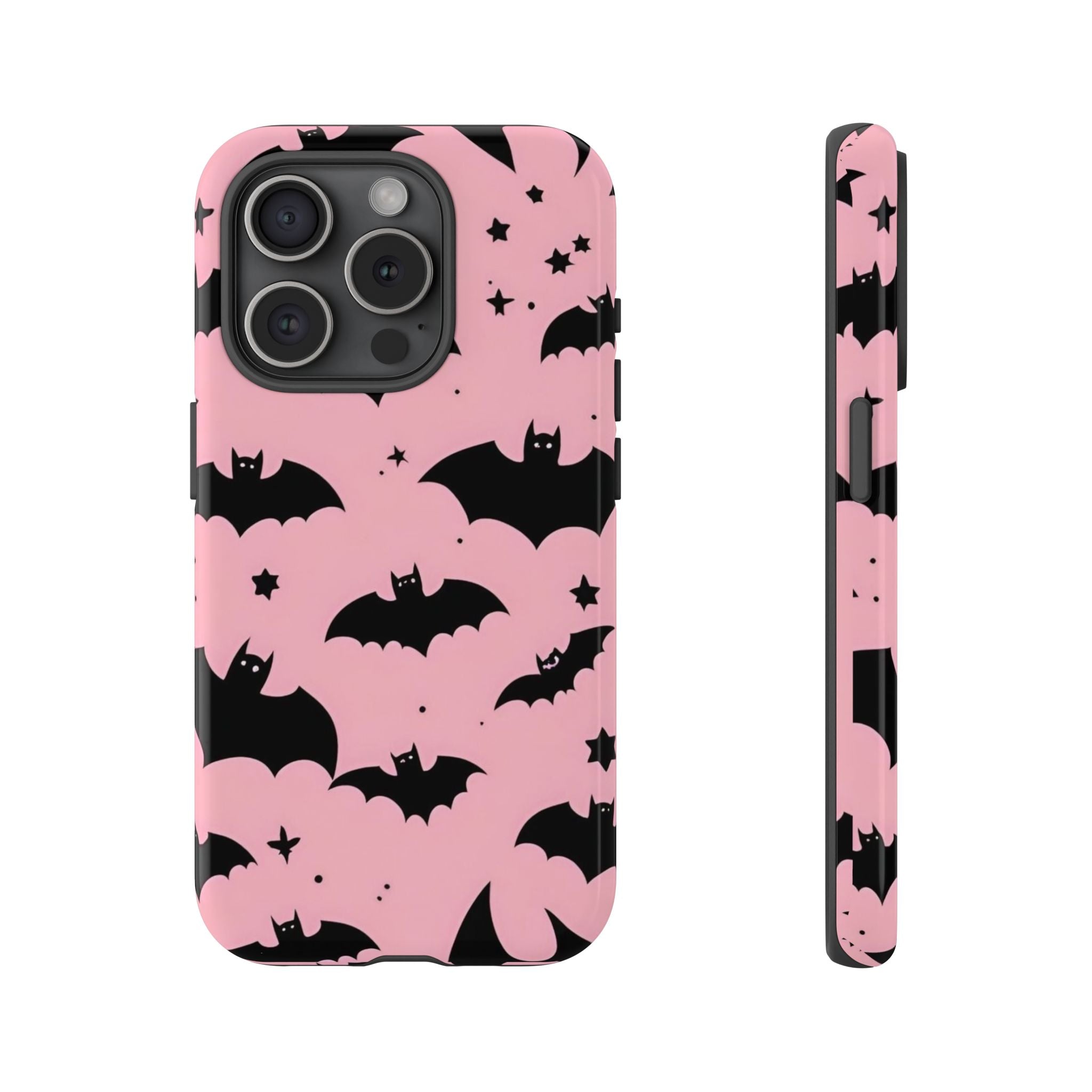 Pink Bat Pattern Tough Phone Case — Cute Halloween Bat Wings Design