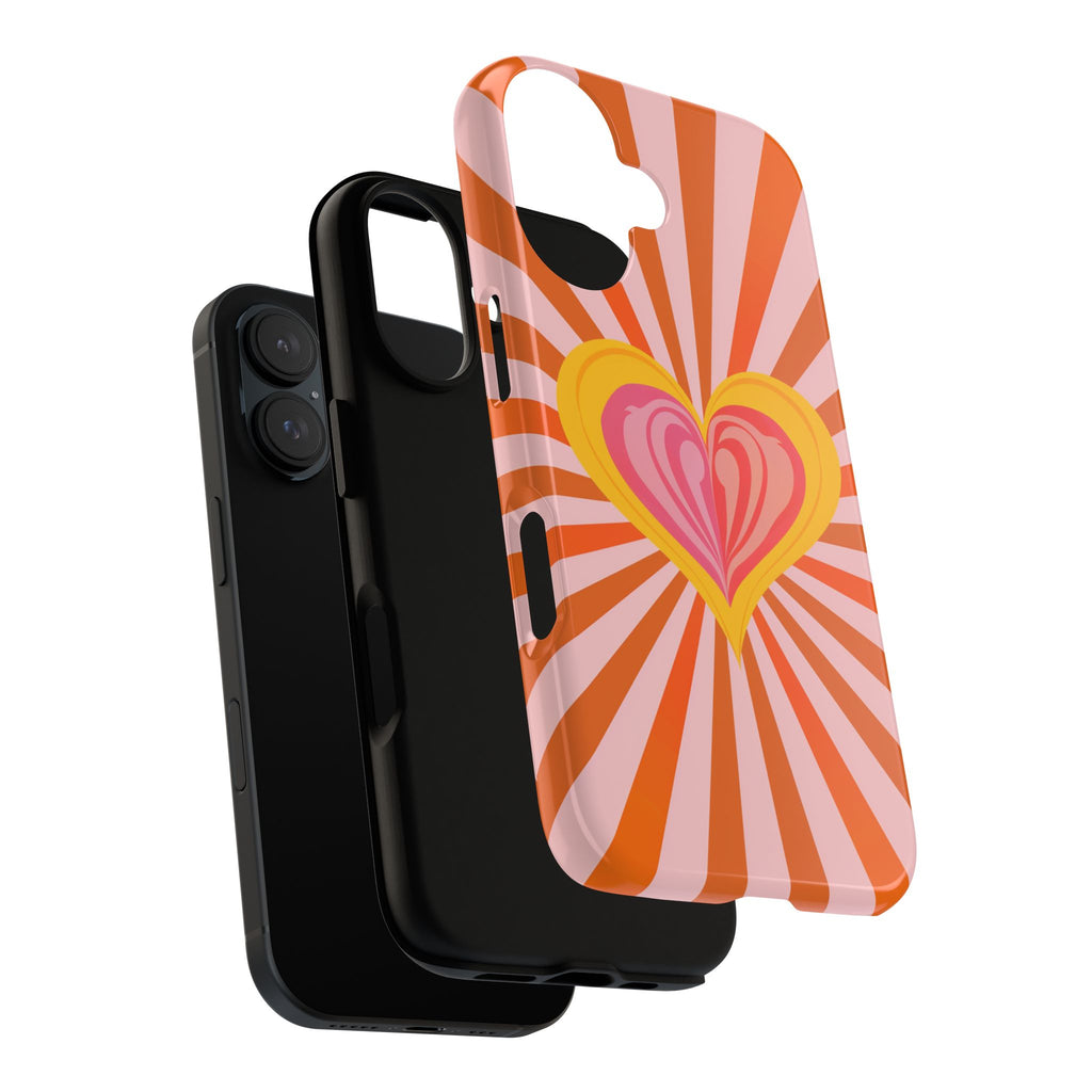 Retro Heart Phone Case — Vibrant Orange Sunburst Tough Case
