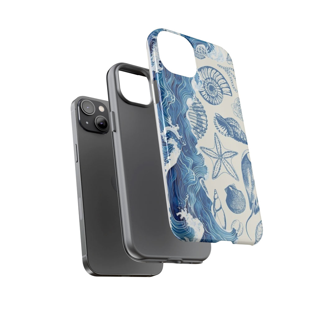 Ocean Shells Tough Phone Case — Blue Nautical Seashell iPhone Cover